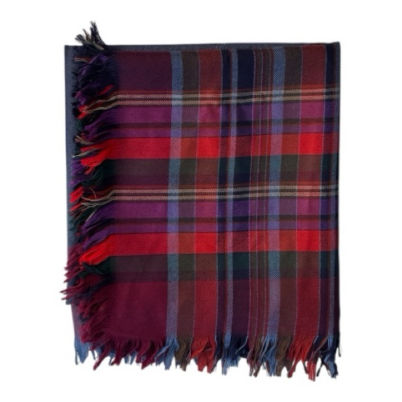 John Hanly & Co. LTD Pure Wool Made in Ireland Plaid Fringe Shawl | 54 X 54 - Picture 5 of 10